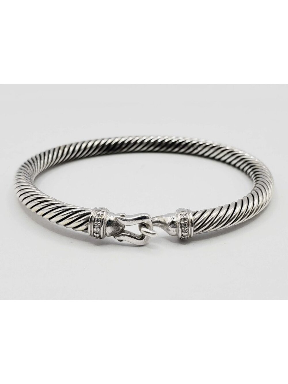 David Yurman Buckle Classic Cable Bracelet 5mm Diamond Sterling Silver Medium